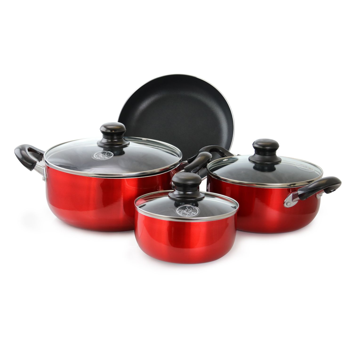 Oster Claybon 7 Piece Non Stick Aluminum Cookware Set in Red