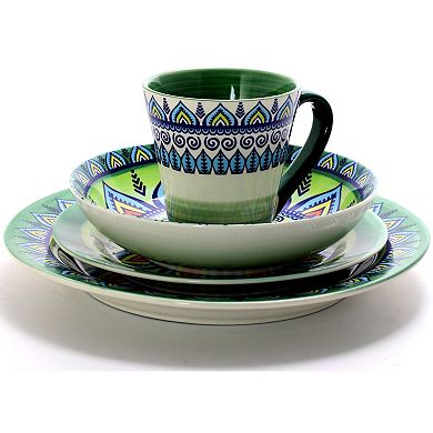 Elama Zen Green Mozaik 16 Piece Luxurious Stoneware Dinnerware with Complete Setting for 4, 16pc