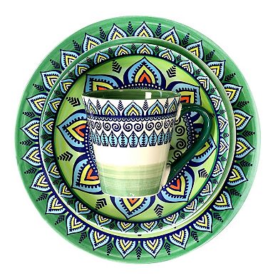 Elama Zen Green Mozaik 16 Piece Luxurious Stoneware Dinnerware with Complete Setting for 4, 16pc