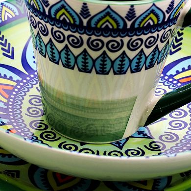 Elama Zen Green Mozaik 16 Piece Luxurious Stoneware Dinnerware with Complete Setting for 4, 16pc
