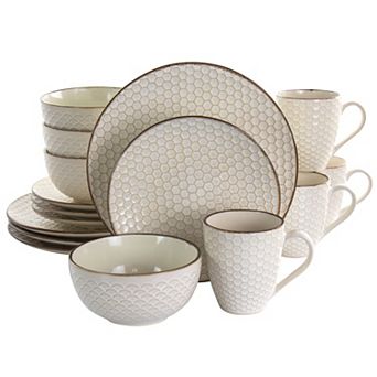 Elama Honey Ivory 16 pc Stoneware Dinnerware Set in Ivory