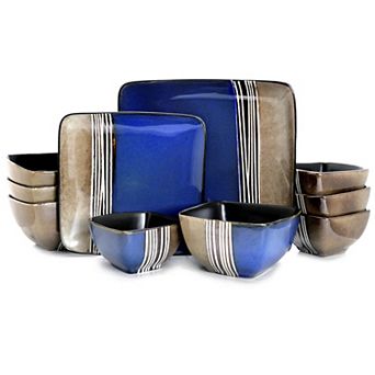 Elama Uptown Loft 16 pc Double Bowl Stoneware Dinnerware Set