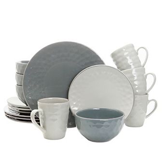 Elama Tahitian Pearl 16 pc Stoneware Dinnerware Set in Slate and Stone Pearl