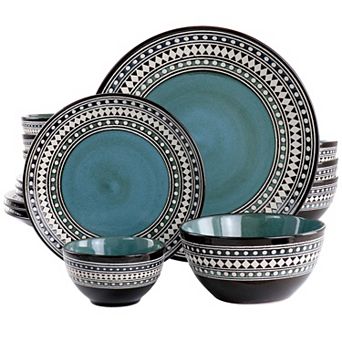 Elama Blue Sage 16 pc Double Bowl Stoneware Dinnerware Set