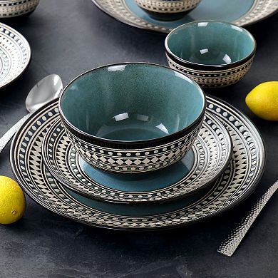 Elama Blue Sage 16 Piece Double Bowl Stoneware Dinnerware Set