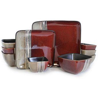 Elama Downtown Loft 16 pc Double Bowl Stoneware Dinnerware Set