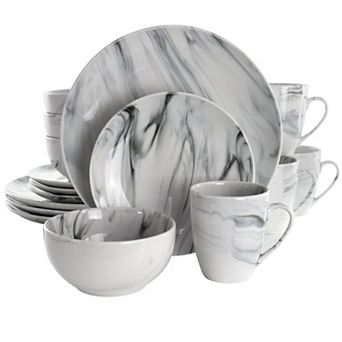 Elama Fine Marble 16 pc Stoneware Dinnerware Set in Black and White