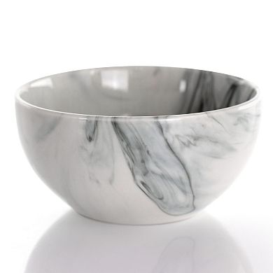 Elama Fine Marble 16 Piece Stoneware Dinnerware Set in Black and White