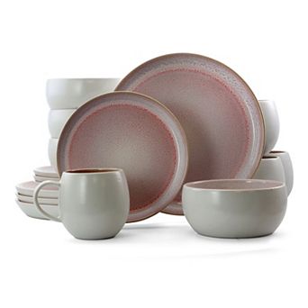 Elama Mocha Muave 16 pc Luxurious Stoneware Dinnerware with Complete Setting for 4