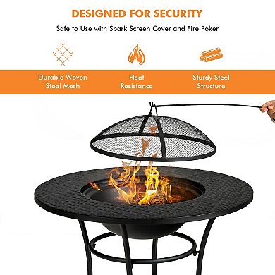 31.5 Inch Patio Fire Pit Dining Table With Cooking BBQ Grate