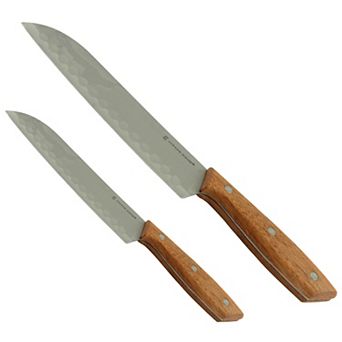 Gibson Home Seward 2 pc Stainless Steel Santoku Knife Cutlery Set with Wood Handles