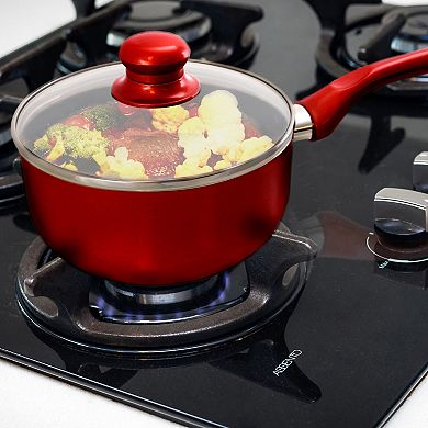 Better Chef 1.5 Quart Ceramic Coated Saucepan in Red with Glass Lid