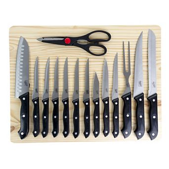 Gibson Home Wildcraft 15 pc Stainless Steel Cutlery Set with Pine Wood Cutting Board