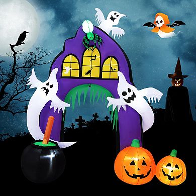 9 Feet Tall Halloween Inflatable Castle Archway Decor with Spider Ghosts and Built-in