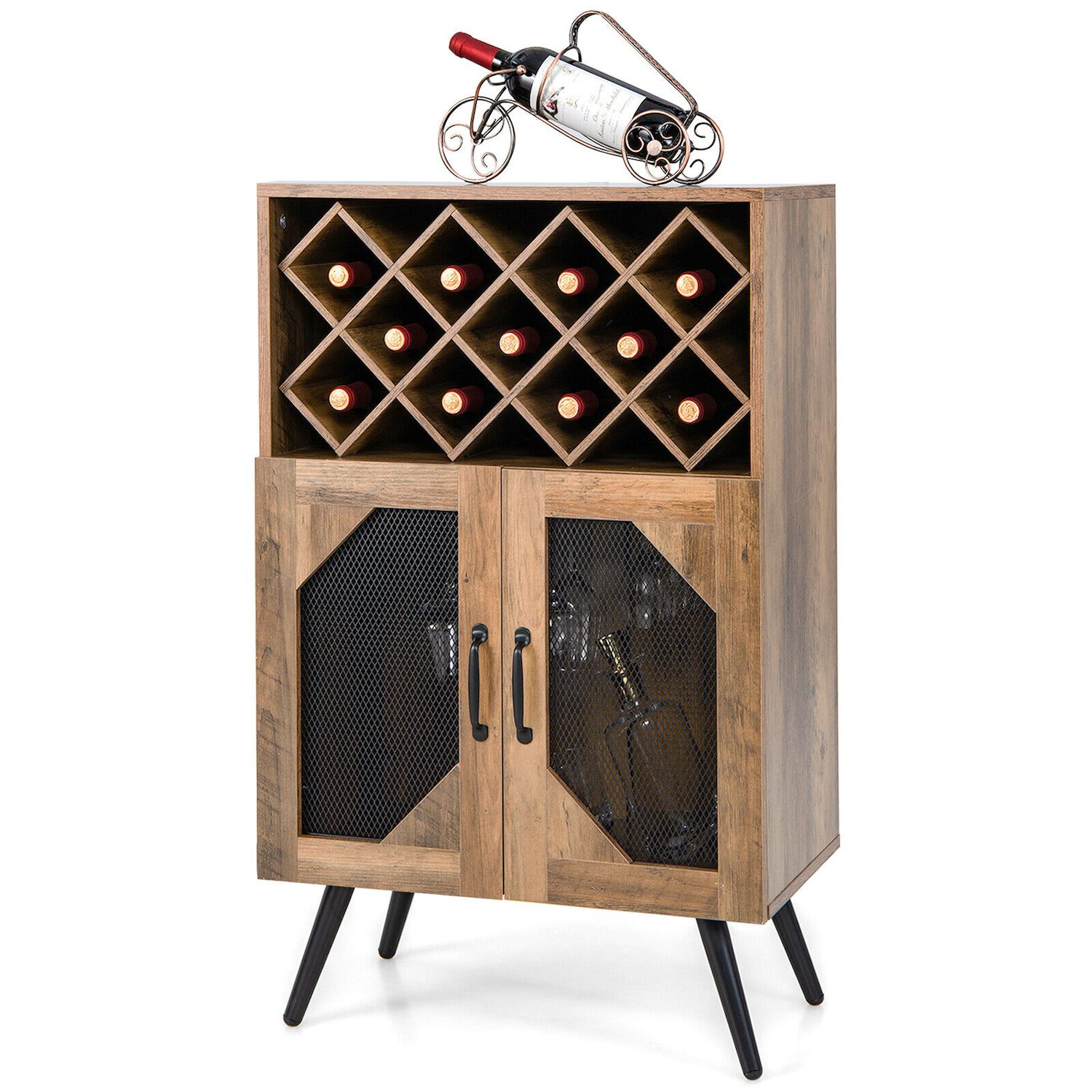 Sunnydaze Lavina Wine Cabinet with Glass and Bottle Storage Shelves