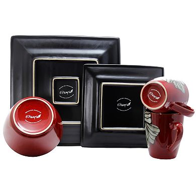Elama Winter Bloom 16 Piece Square Stoneware Dinnerware Set