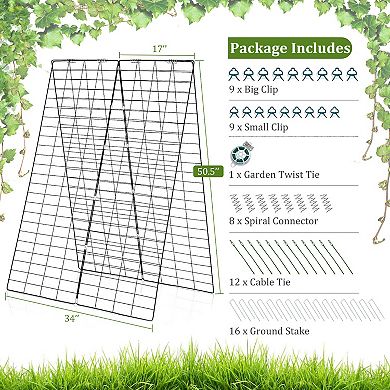 2 Pieces Foldable A-Frame Trellis Plant Supports with Twist Ties-Green