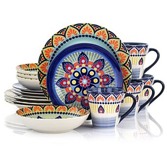 Elama Zen Blue Mozaik 16 pc Luxurious Stoneware Dinnerware with Complete Setting for 4, 16 pc