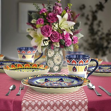 Elama Zen Blue Mozaik 16 Piece Luxurious Stoneware Dinnerware with Complete Setting for 4, 16pc