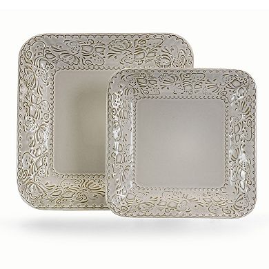 Elama Ivory Lotus 16 Piece Square Dinnerware Set