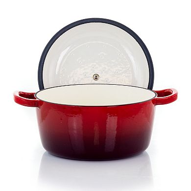 MegaChef Pro 5 Quarts Round Enameled Cast Iron Casserole with Lid in Red