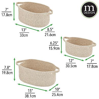 mDesign Casual Cotton Rope Woven Bathroom Storage Basket with Handles, Set of 3