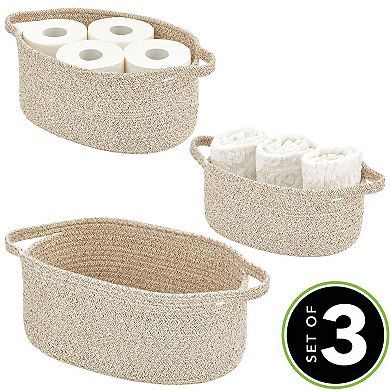 mDesign Casual Cotton Rope Woven Bathroom Storage Basket with Handles, Set of 3