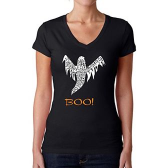 Halloween Ghost - Women's Word Art V-Neck T-Shirt