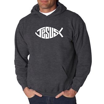 Christian Jesus Name Fish Symbol - Men's Word Art Hooded Sweatshirt