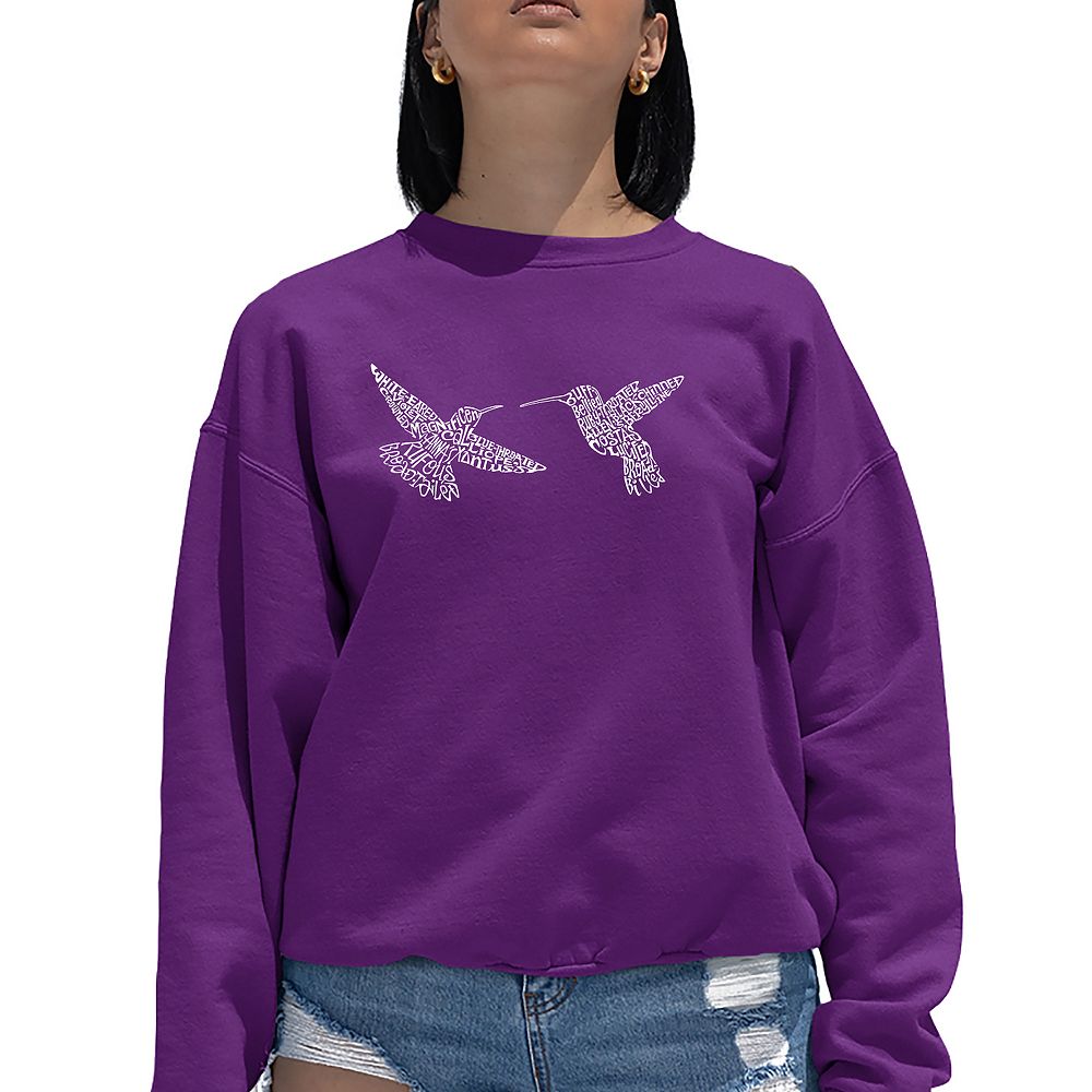 Hummingbird White Floral Drawing Pattern Print Women Crewneck Sweatshirt