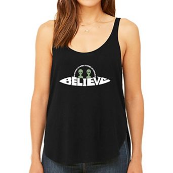 Believe UFO - Women's Premium Word Art Flowy Tank Top