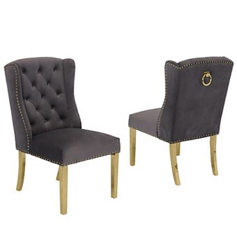 Best Quality Furniture Velvet Upholstered Dining Side Chair with Gold Stainless Steel (Set of 2)