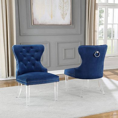 Best Quality Furniture Upholstered Dining Side Chair with Acrylic Legs (Set of 2)