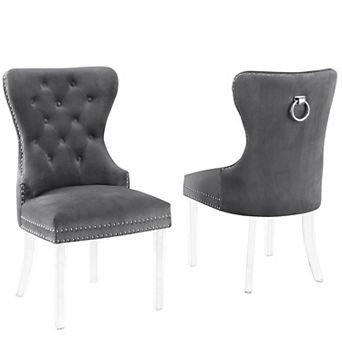 Best Quality Furniture Upholstered Dining Side Chair with Acrylic Legs (Set of 2)