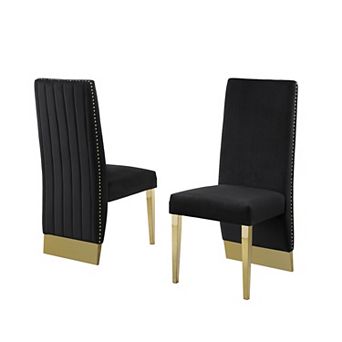 Best Quality Furniture Pleated Back Dining Side Chair with Gold Chrome (Set of 2)