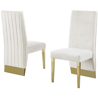 Best Quality Furniture Pleated Back Dining Side Chair with Gold Chrome (Set of 2)