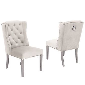 Best Quality Furniture Velvet Upholstered Dining Side Chair with Stainless Steel (Set of 2)