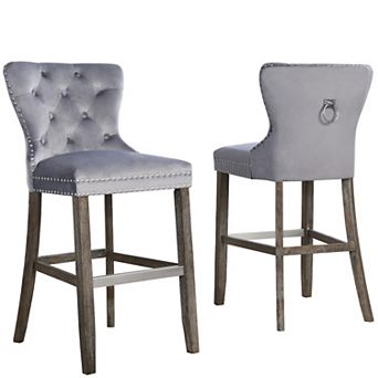 Best Quality Furniture Upholstered Bar Stools with Metal Footrest (Set of 2)