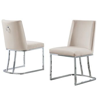 Best Quality Furniture Upholstered Dining Side Chair with Chrome Base (Set of 2)