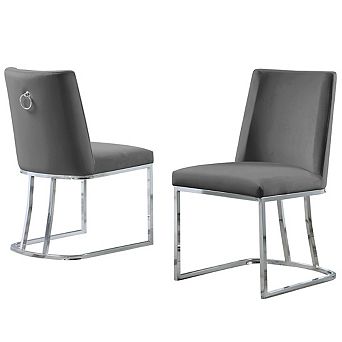 Best Quality Furniture Upholstered Dining Side Chair with Chrome Base (Set of 2)