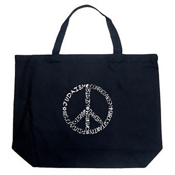 Large Word Art Tote Bag - Different Faiths peace sign
