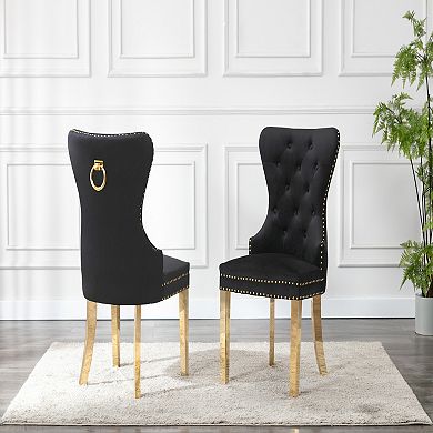 Best Quality Furniture Upholstered Dining Side Chair with Gold Stainless Steel Base (Set of 2)