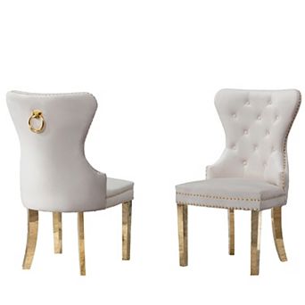 Best Quality Furniture Upholstered Dining Side Chair with Gold Stainless Steel Base (Set of 2)