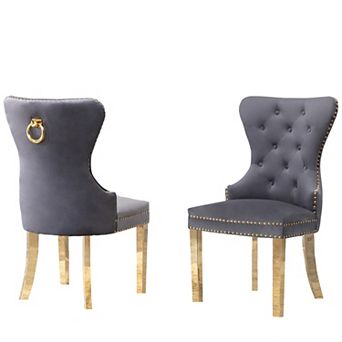 Best Quality Furniture Upholstered Dining Side Chair with Gold Stainless Steel Base (Set of 2)