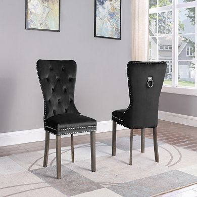 Best Quality Furniture Velvet Upholstered Dining Chair with Chrome Ring Handle (Set of 2)