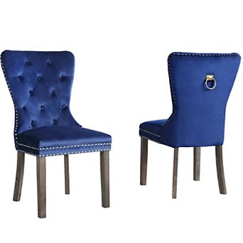 Best Quality Furniture Velvet Upholstered Dining Chair with Chrome Ring Handle (Set of 2)