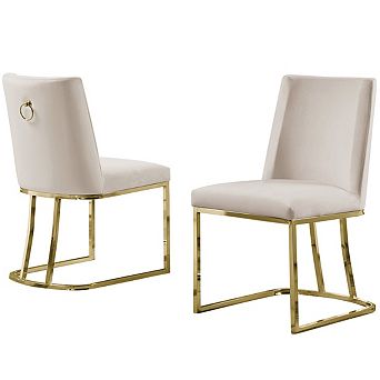 Best Quality Furniture Upholstered Dining Side Chair with Gold Chrome Base (Set of 2)