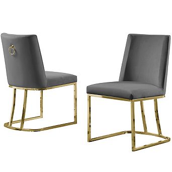 Best Quality Furniture Upholstered Dining Side Chair with Gold Chrome Base (Set of 2)