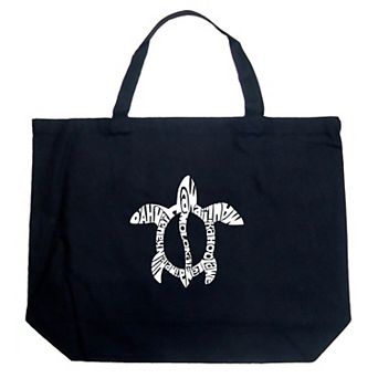 Large Word Art Tote Bag - Honu Turtle - Hawaiian Islands