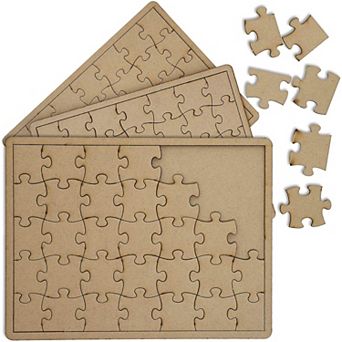 3 Pack Diy Jigsaw Puzzle Blank Wooden Canvas With 35 pc Each, 10 X 7 in